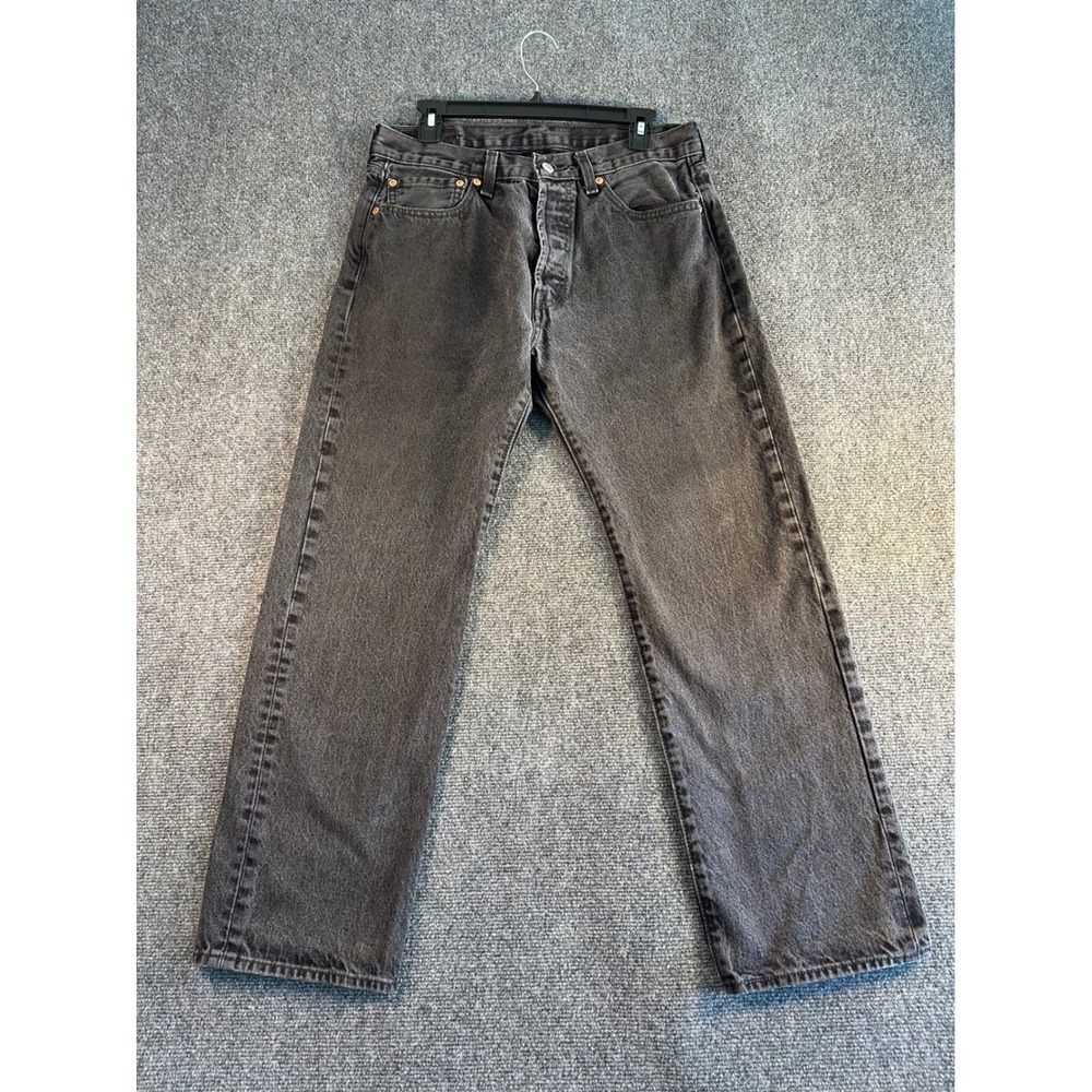 Levis 501 Original Fit Jeans Mens 32x27 Washed Black Straight Leg Button Fly
